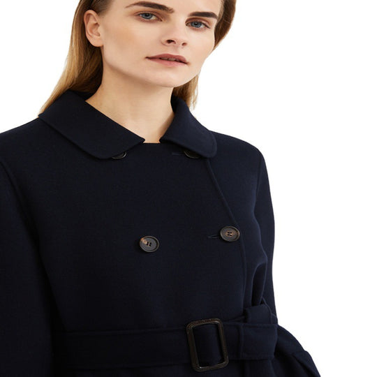 Damen Longcoat im minimalistischen Mantelkleid‑Look mit verdeckter Doppelreihe und Stoffgürtel Shop Nory