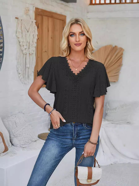 Damen Spitzenshirt mit Volants