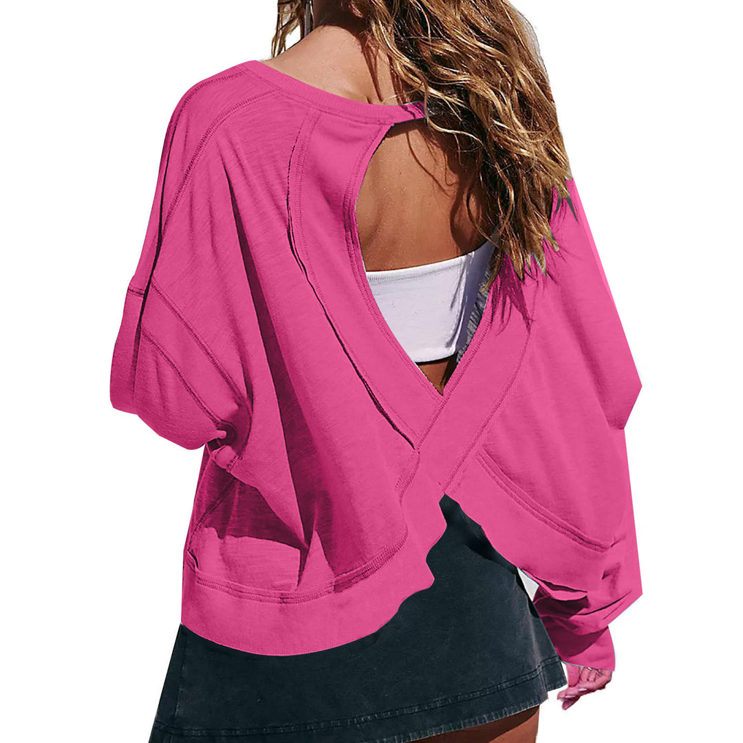 Damen Cropped-Sweatshirt mit überkreuztem Cut-Out-Rücken und rohen Saumkanten Shop Nory
