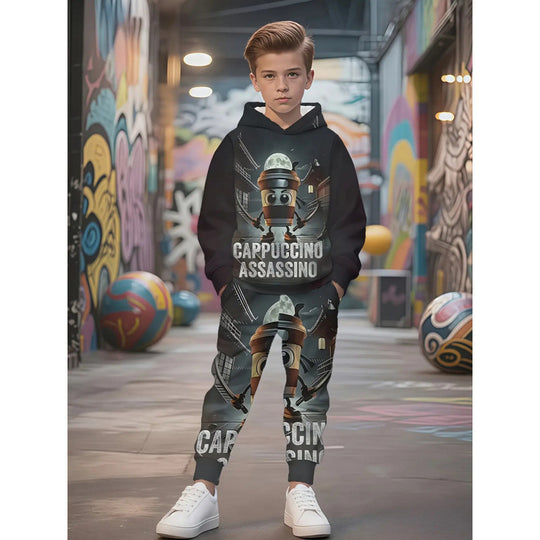 Unisex Kinder Jogginganzug mit Kapuzenpullover und detailreichem Auto-Print Shop Nory