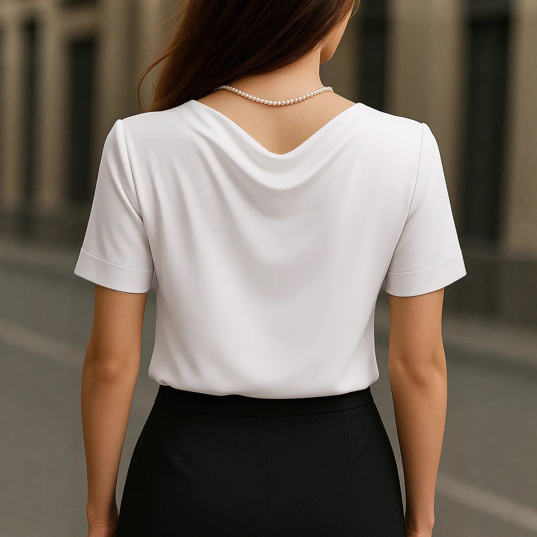 Damen Elegantes V-Ausschnitt Blusenshirt mit kurzärmeligen Design