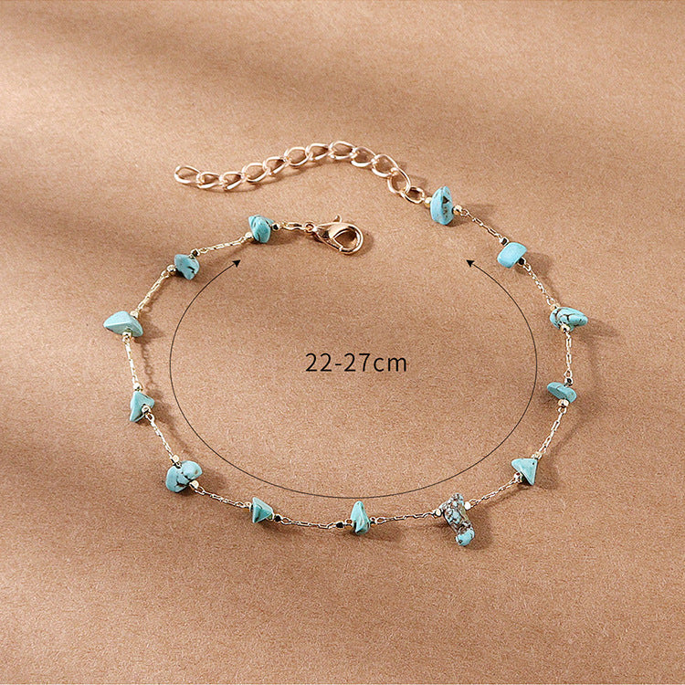 Damen Fußkettchen mit natürlichem Edelsteindekor und feinem Gliederdesign Shop Nory