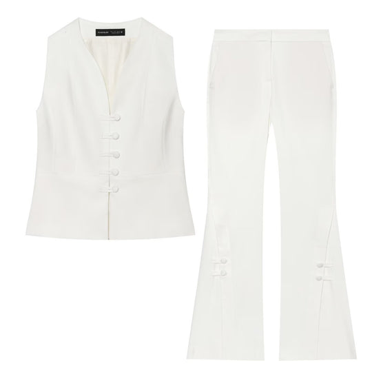 Damen High-Waist Schlaghose mit Zierknopfleiste und Eingrifftaschen Shop Nory