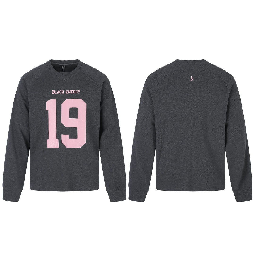 Damen Oversize Sweatshirt mit V‑Ausschnitt, Raglanärmeln und Frontprint Shop Nory