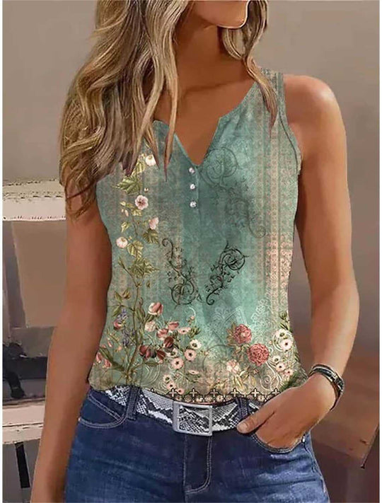 Damen Elegantes ärmelloses Oberteil mit floralen Akzenten
