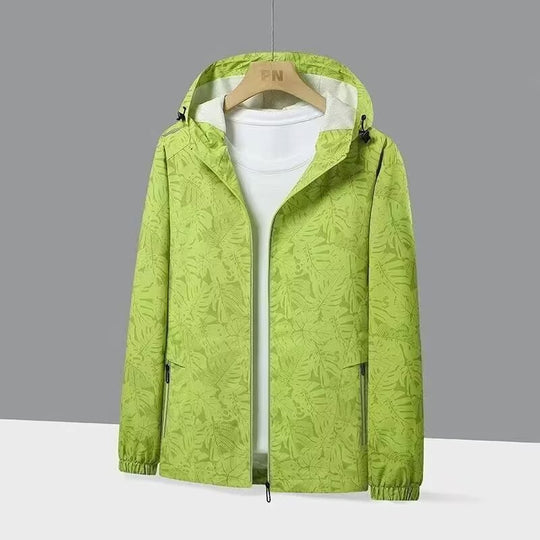 Damen Atmungsaktive Kapuzenjacke mit Trendigem Blätterdruck Shop Nory