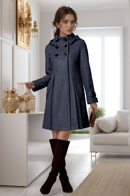 Damen nan taillierter Wollmantel mit Stehkragen und doppelreihiger Knopfleiste Shop Nory