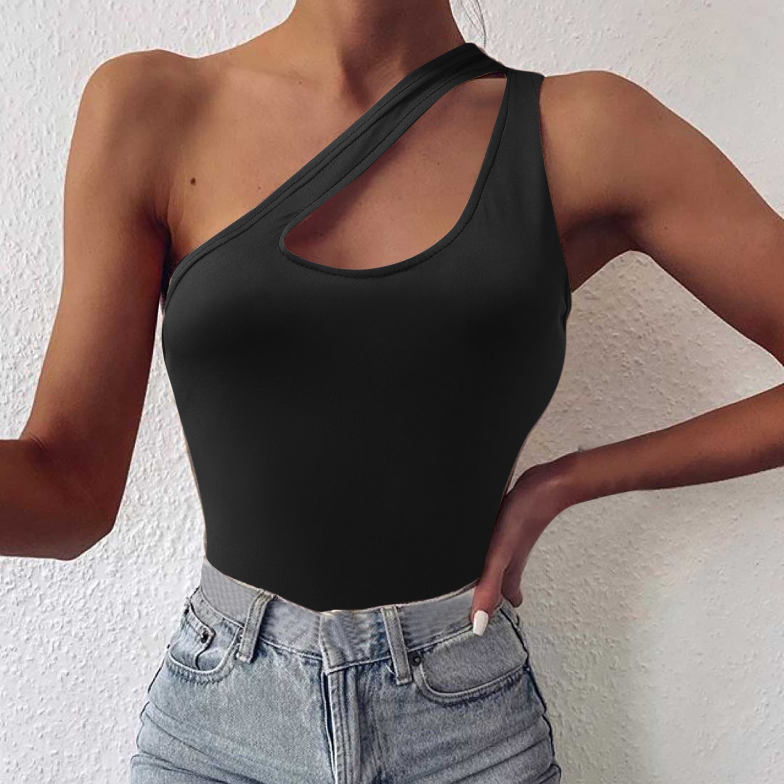 Damen asymmetrisches Bodysuit mit modischem Cut-Out