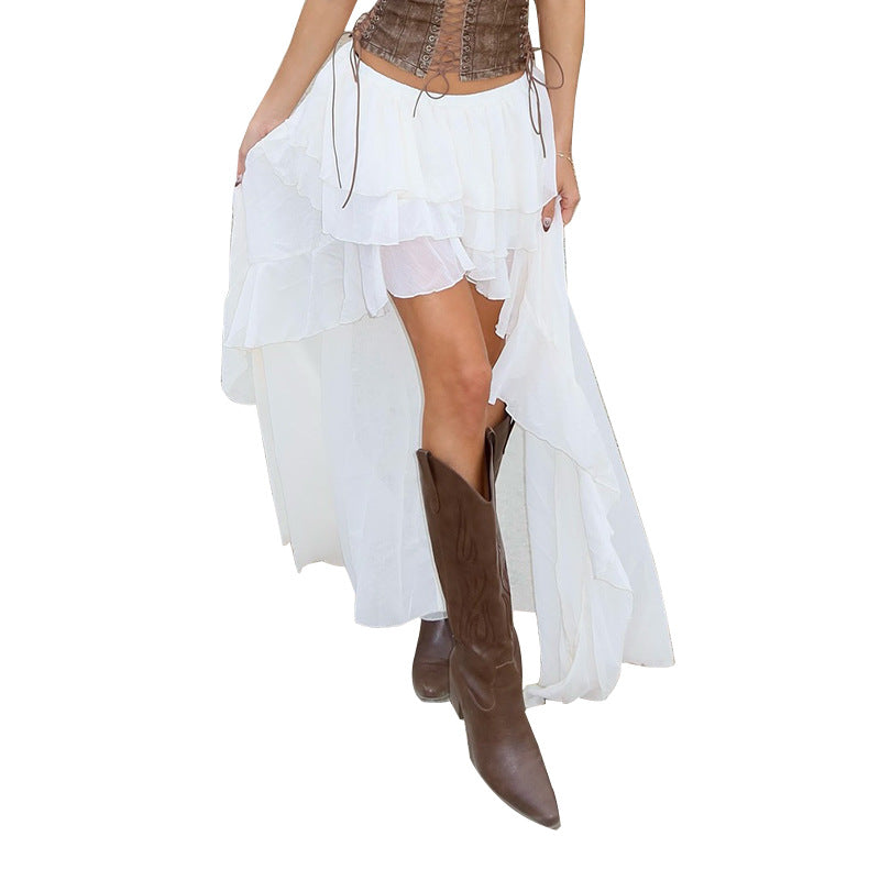 Damen luftiger Maxi-Rock mit Rüschendetails und elastischem Bund Shopnory