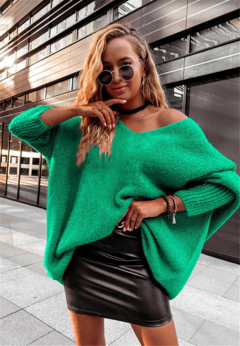 Damen Oversized Pullover mit weitem Ausschnitt