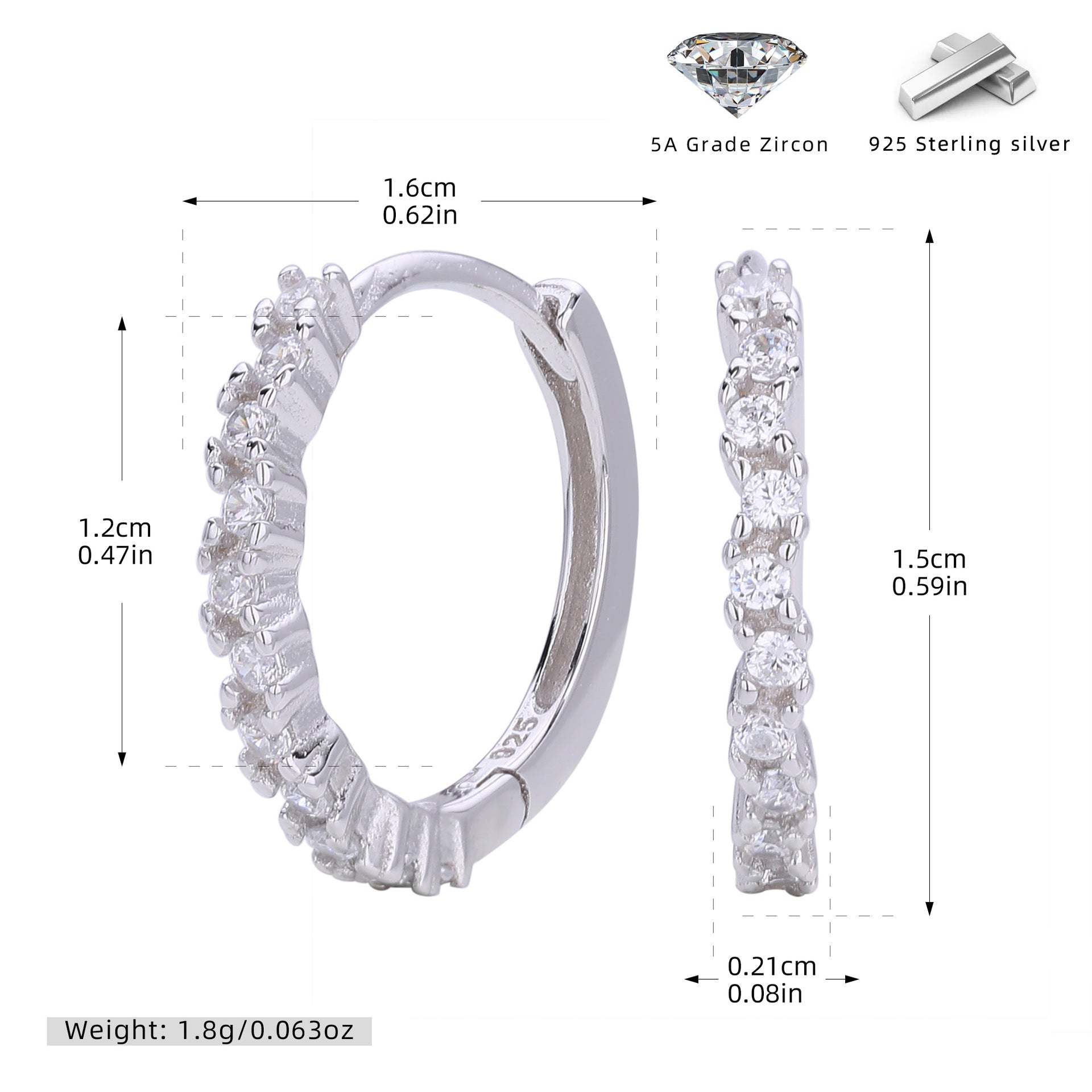 Damen Creolen mit luxuriösem Zirkonbesatz aus 925 Sterling Silber Shop Nory