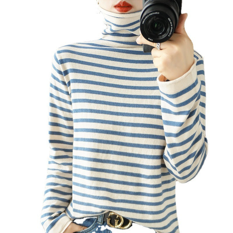 Damen Maritimer Feinstrick-Turtleneck mit feinem Streifenmuster und schlanker Passform Shop Nory
