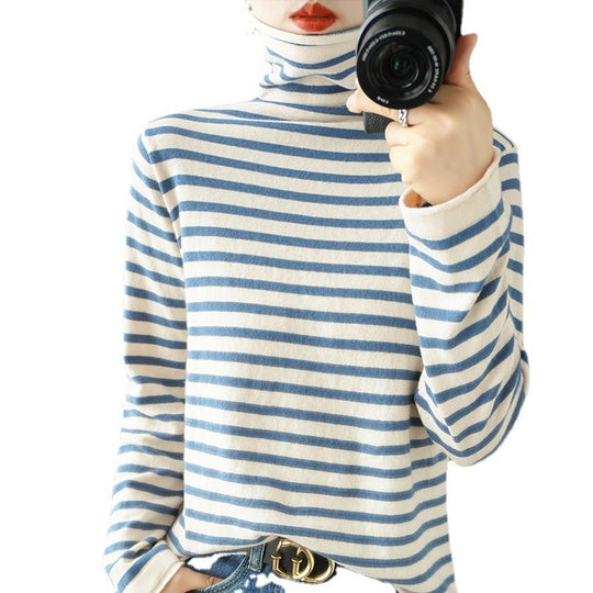 Damen Maritimer Feinstrick-Turtleneck mit feinem Streifenmuster und schlanker Passform Shop Nory