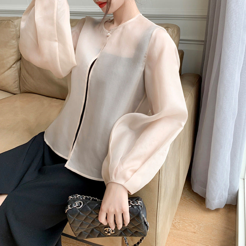 Damen Transparente Bluse mit Puffärmeln Shop Nory