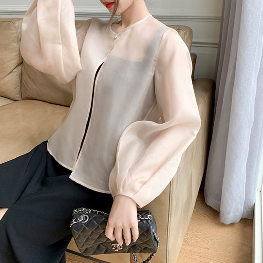 Damen Transparente Bluse mit Puffärmeln Shop Nory