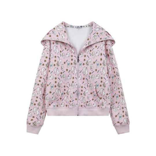 Damen Kapuzen-Sweatjacke mit Reißverschluss und niedlichem Allover-Print Shop Nory