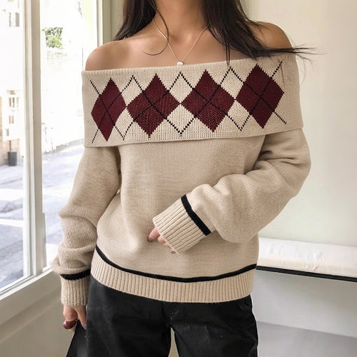 Damen Lässiger Strickpullover mit Off-Shoulder Design Shop Nory