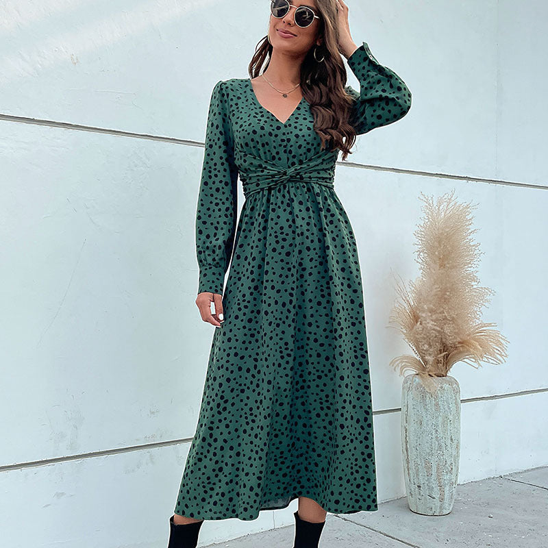 Damen Maxikleid mit V-Ausschnitt, Wickelbund und fein gepunktetem Print Shop Nory