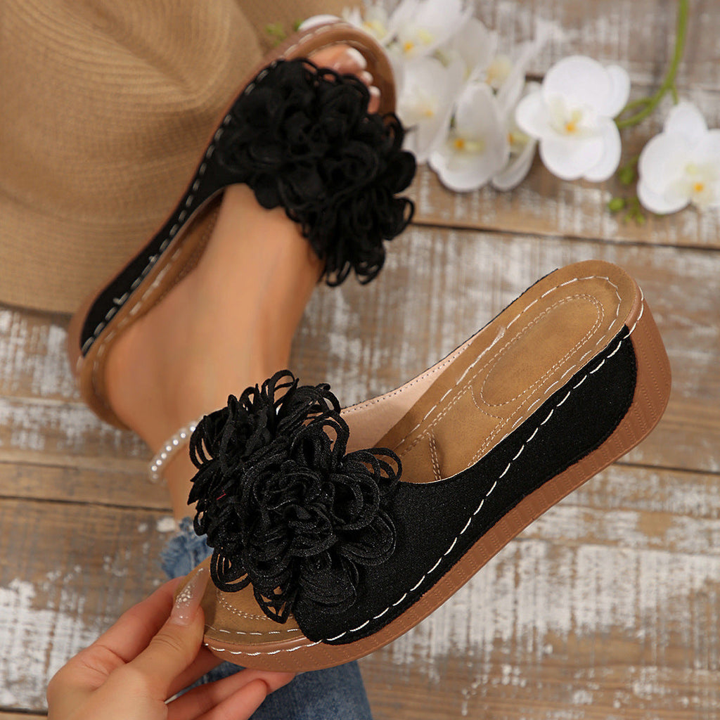 Damen Wedge-Pantolette mit floralen Applikationen