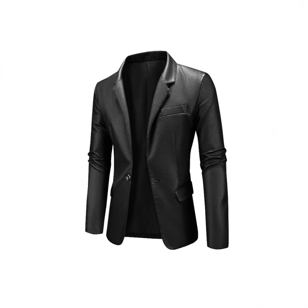 Herren Slim-Fit Ledersakko mit Ein-Knopf, klassischem Revers und Pattentaschen Shop Nory