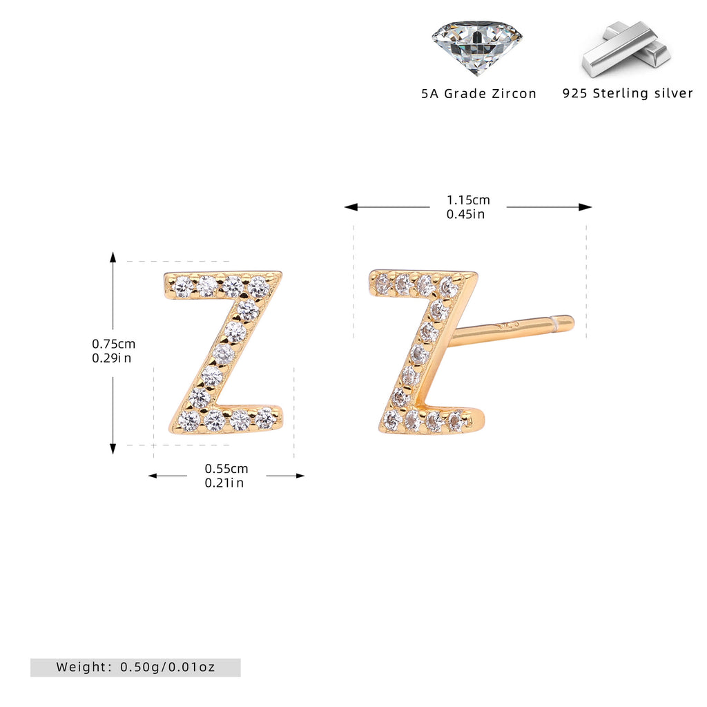 Damen Ohrstecker aus 925 Sterling Silber mit luxuriösem Zirkonbuchstaben R Shop Nory