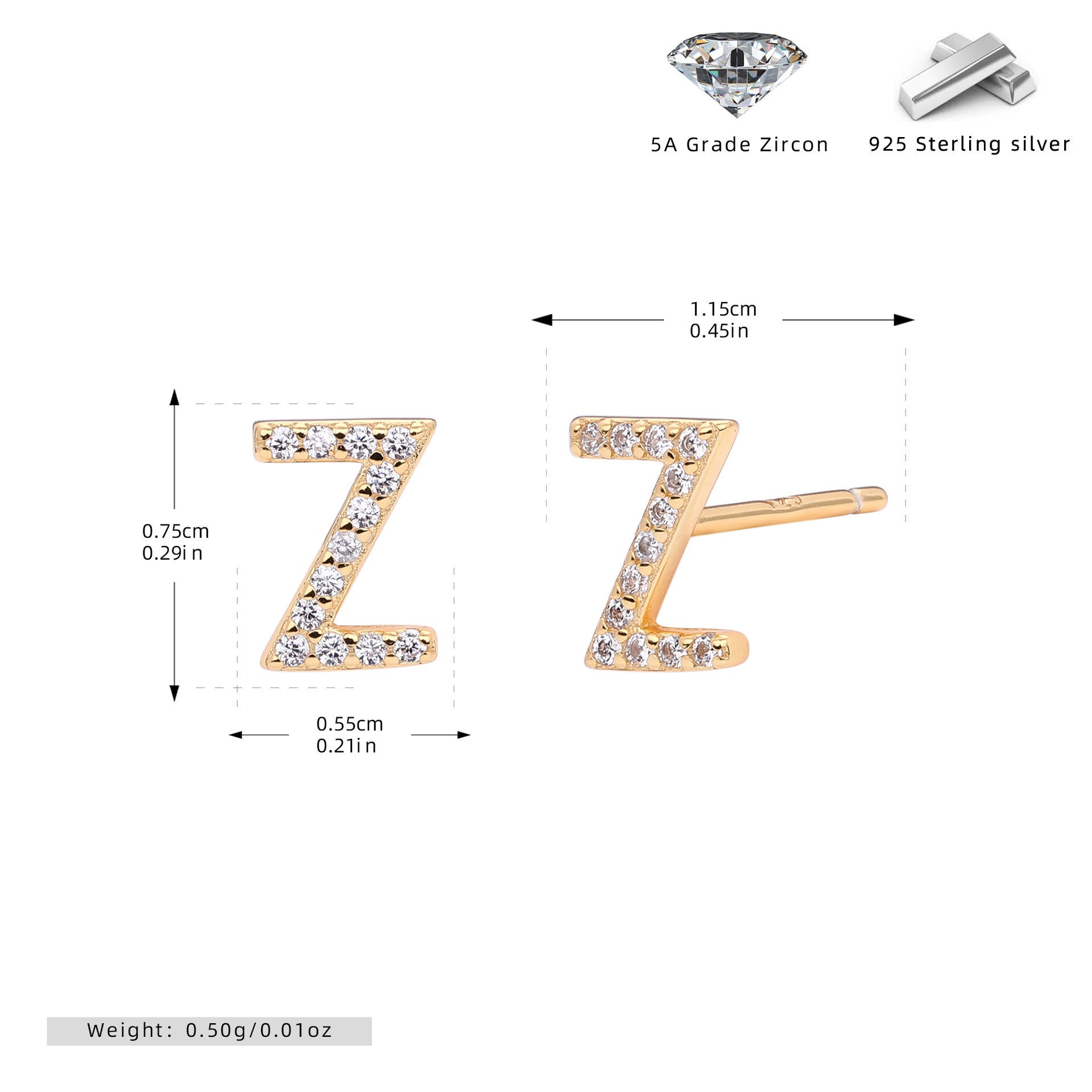 Damen Ohrstecker aus 925 Sterling Silber mit luxuriösem Zirkonbuchstaben R Shop Nory