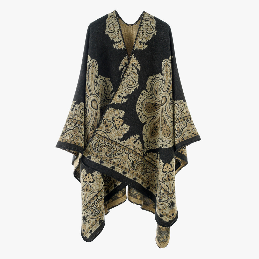Damen Jacquard Überwurfcape aus feinem Strick mit Paisley-Bordüre Shop Nory