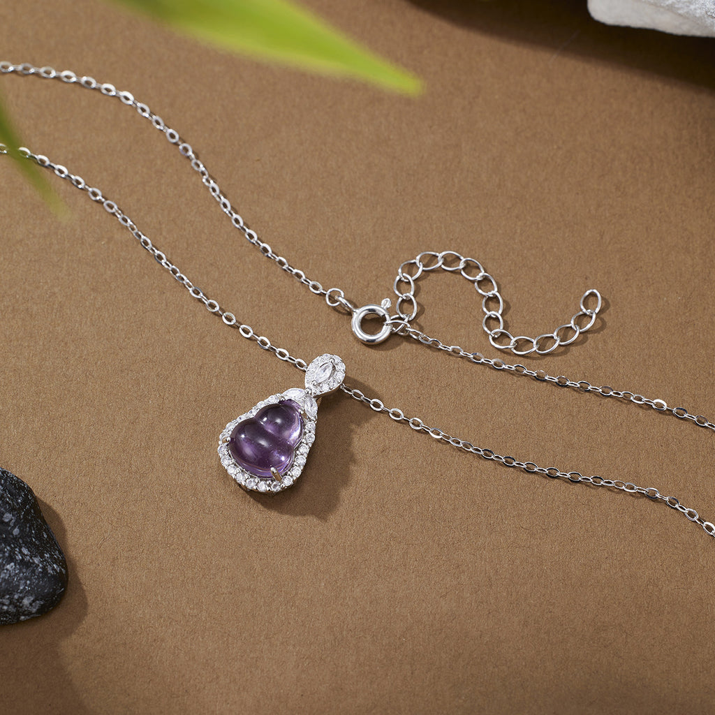 Damen Halskette mit kunstvollem Amethyst-Anhänger und Zirkonia-Rahmen Shop Nory