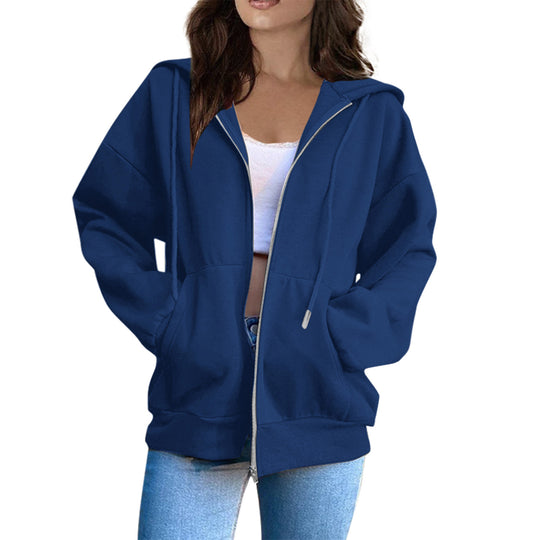 Damen nan oversized Kapuzenjacke mit durchgehendem Reißverschluss, Kängurutaschen und weichem Innenfutter Shop Nory