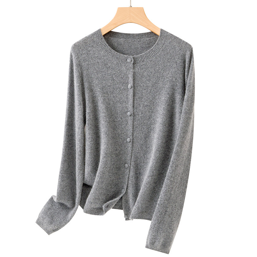 Damen Feine Rundhals-Strickjacke mit Knopfleiste und leichtem Flausch Shop Nory