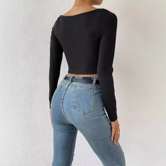 Damen Figurbetontes geripptes Kurzshirt mit herzförmigem Ausschnitt Shop Nory