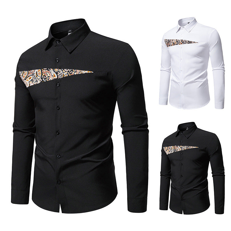 Herren Slim-Fit Business-Hemd mit Paisley-Brustpasse und Kentkragen Shop Nory
