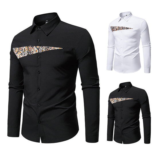 Herren Slim-Fit Business-Hemd mit Paisley-Brustpasse und Kentkragen Shop Nory