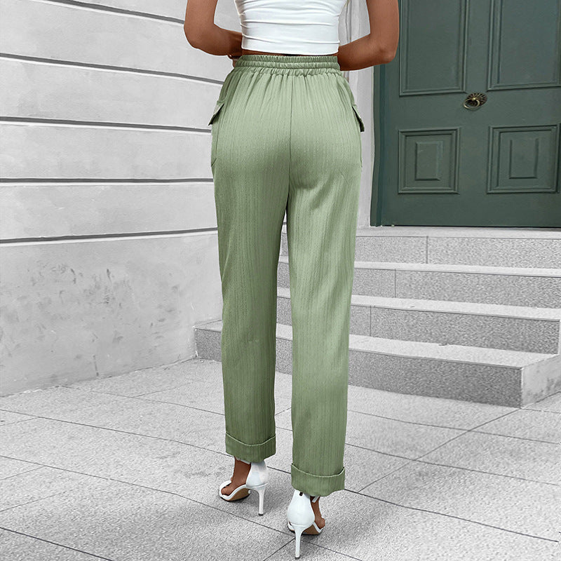 Damen Leichte High‑Waist-Hose mit Gummibund, Kordelzug und aufgesetzten Taschen Shop Nory