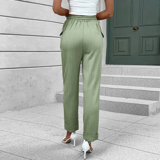 Damen Leichte High‑Waist-Hose mit Gummibund, Kordelzug und aufgesetzten Taschen Shop Nory