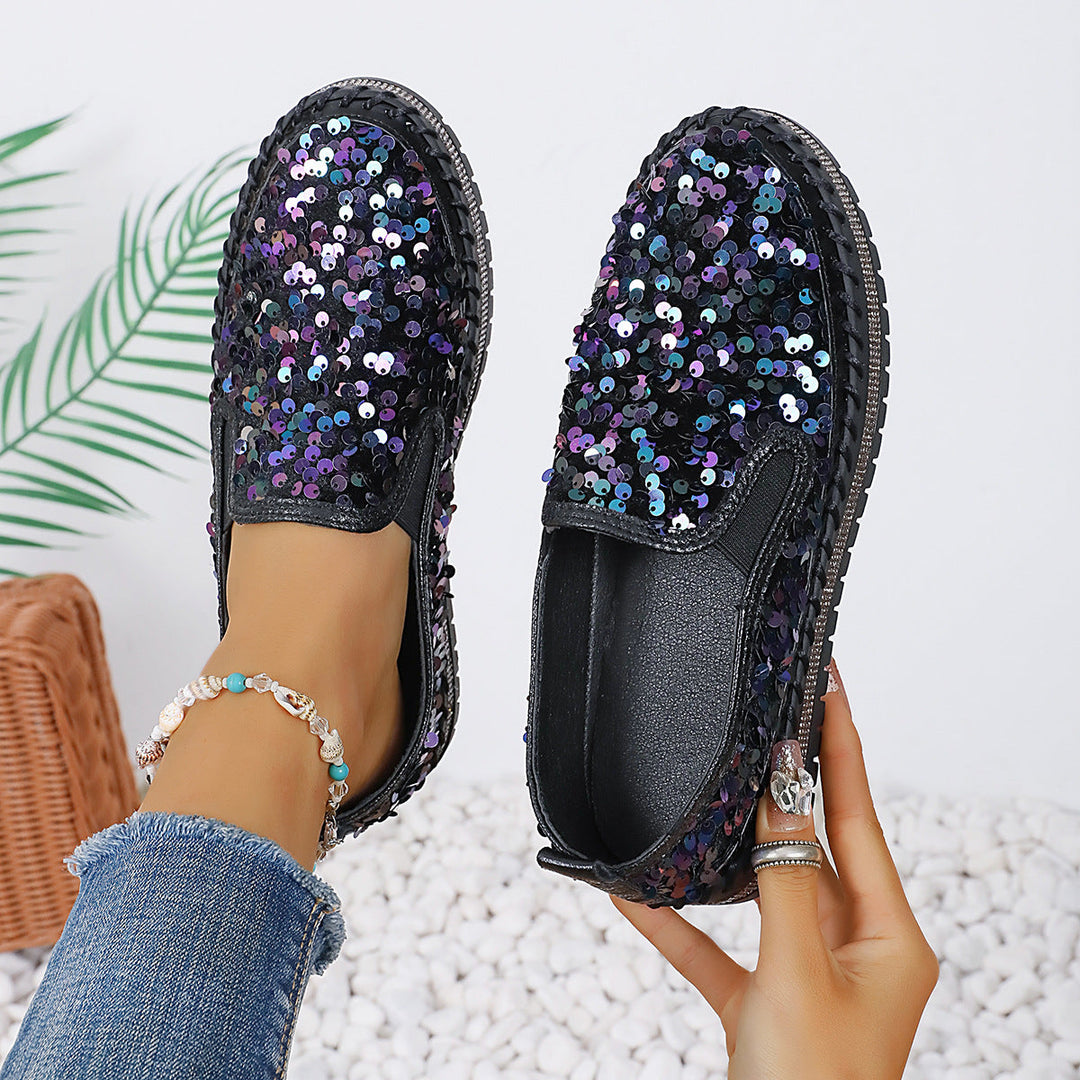 Damen Glitzernde Slip-On Sneakers mit elastischem Obermaterial und rutschfester Sohle Shopnory