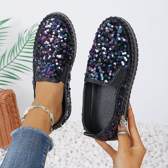 Damen Glitzernde Slip-On Sneakers mit elastischem Obermaterial und rutschfester Sohle Shopnory