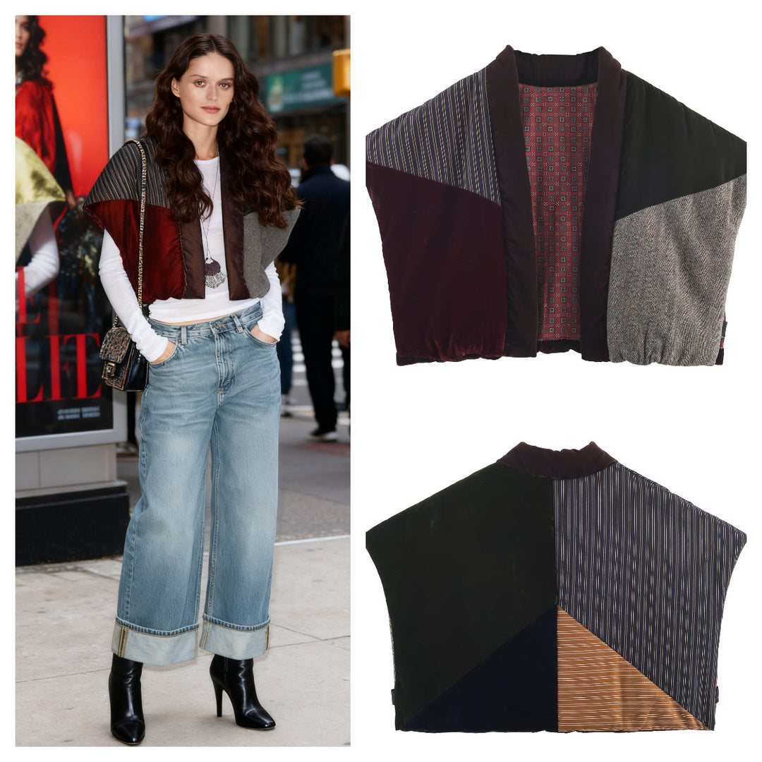 Damen Gestepptes Patchwork-Weste mit voluminösem Schalkragen Shop Nory