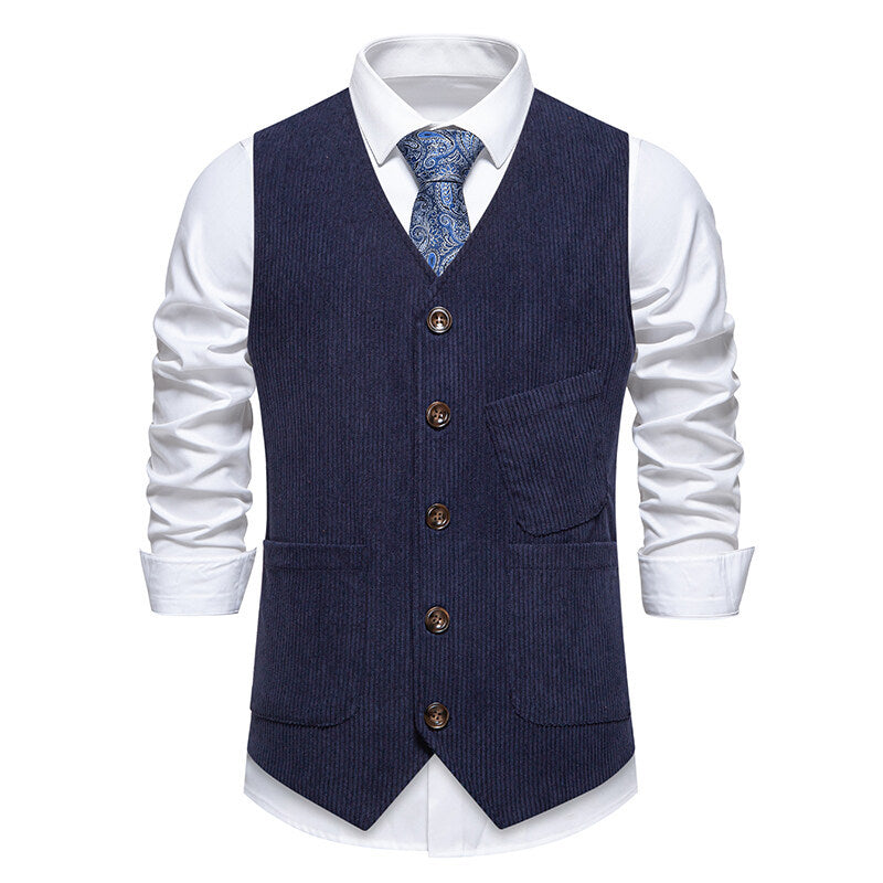 Herren elegante Cordweste mit praktischen Taschen und fein strukturiertem Design