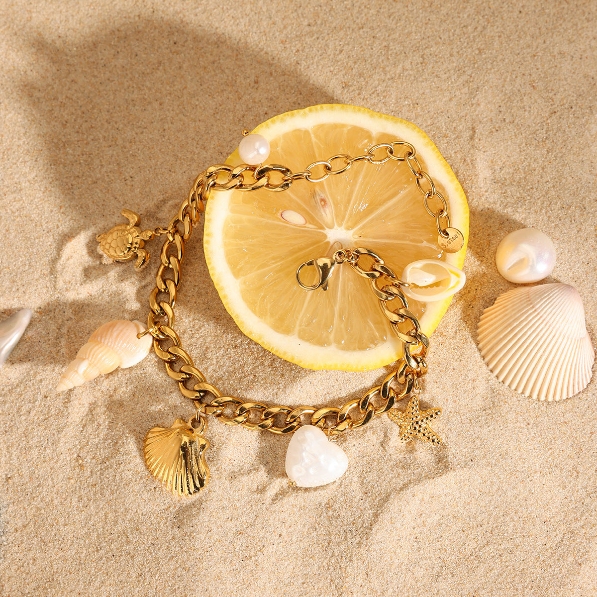 Damen Fußkettchen mit maritimen Motiv-Anhängern und hypoallergener Edelstahlverarbeitung Shop Nory
