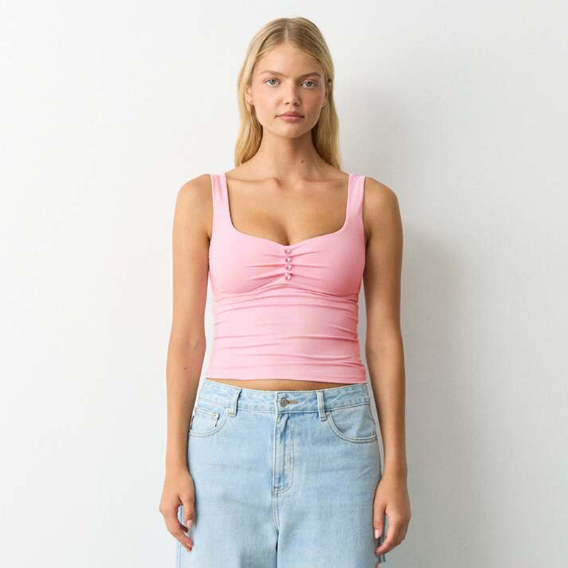 Damen modisches Bustier-Oberteil mit dekorativen Knopfdetails