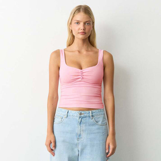 Damen modisches Bustier-Oberteil mit dekorativen Knopfdetails
