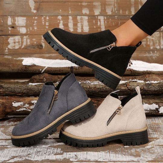 Damen Kurzschaft-Stiefelette aus Velourslederoptik mit profilierter Gummisohle und seitlichem Reißverschluss Shop Nory