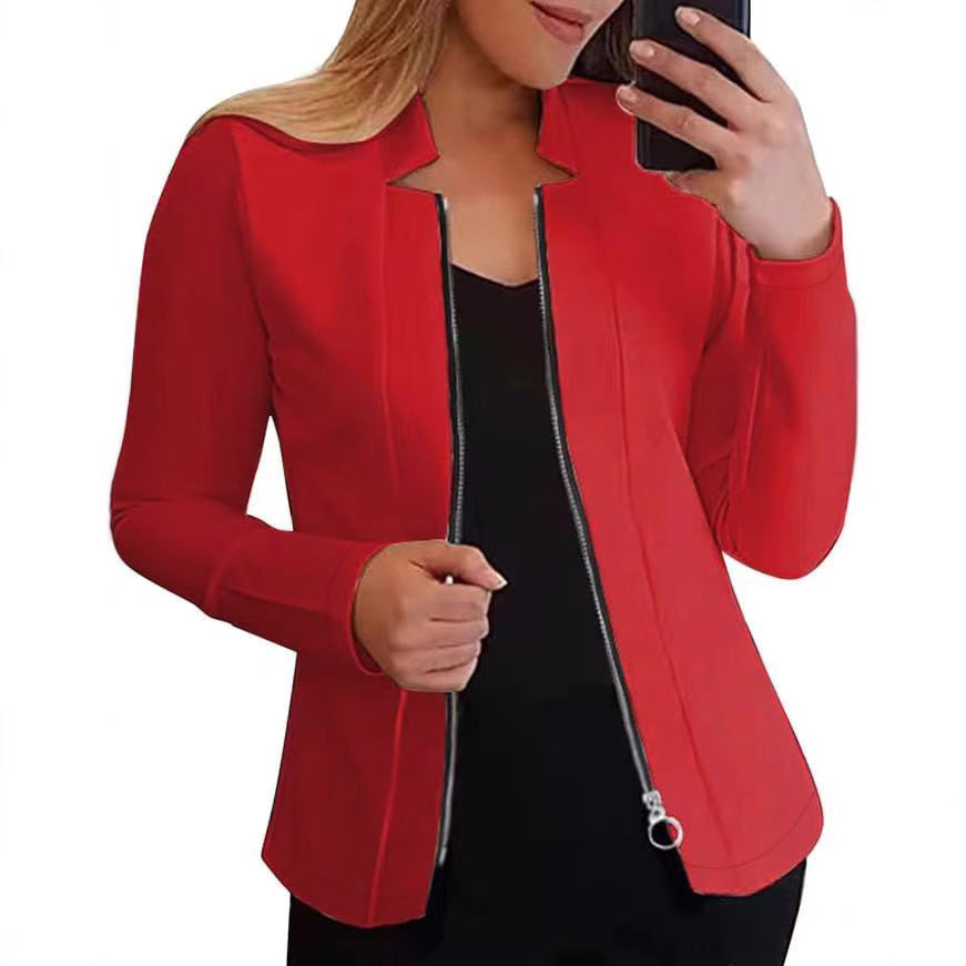 Damen Taillierter Scuba‑Blazer mit Stehkragen und durchgehendem Reißverschluss Shop Nory
