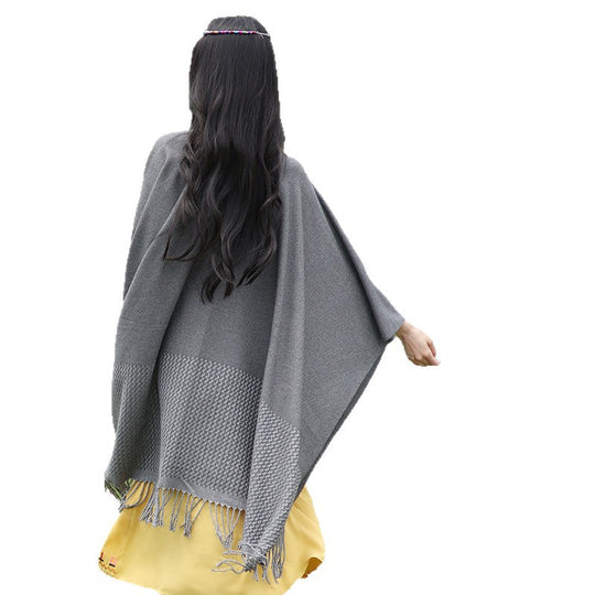 Damen Minimalistischer Rechteck-Überwurf aus Wollmix mit feiner Struktur und Fransen Shop Nory