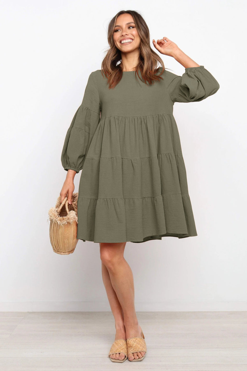 Damen romantisches Sommerkleid mit voluminösen Ärmeln und Rüschendetails
