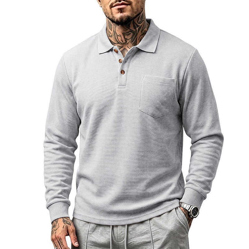 Herren Waffelstruktur-Poloshirt mit Brusttasche und Holzknöpfen Shop Nory