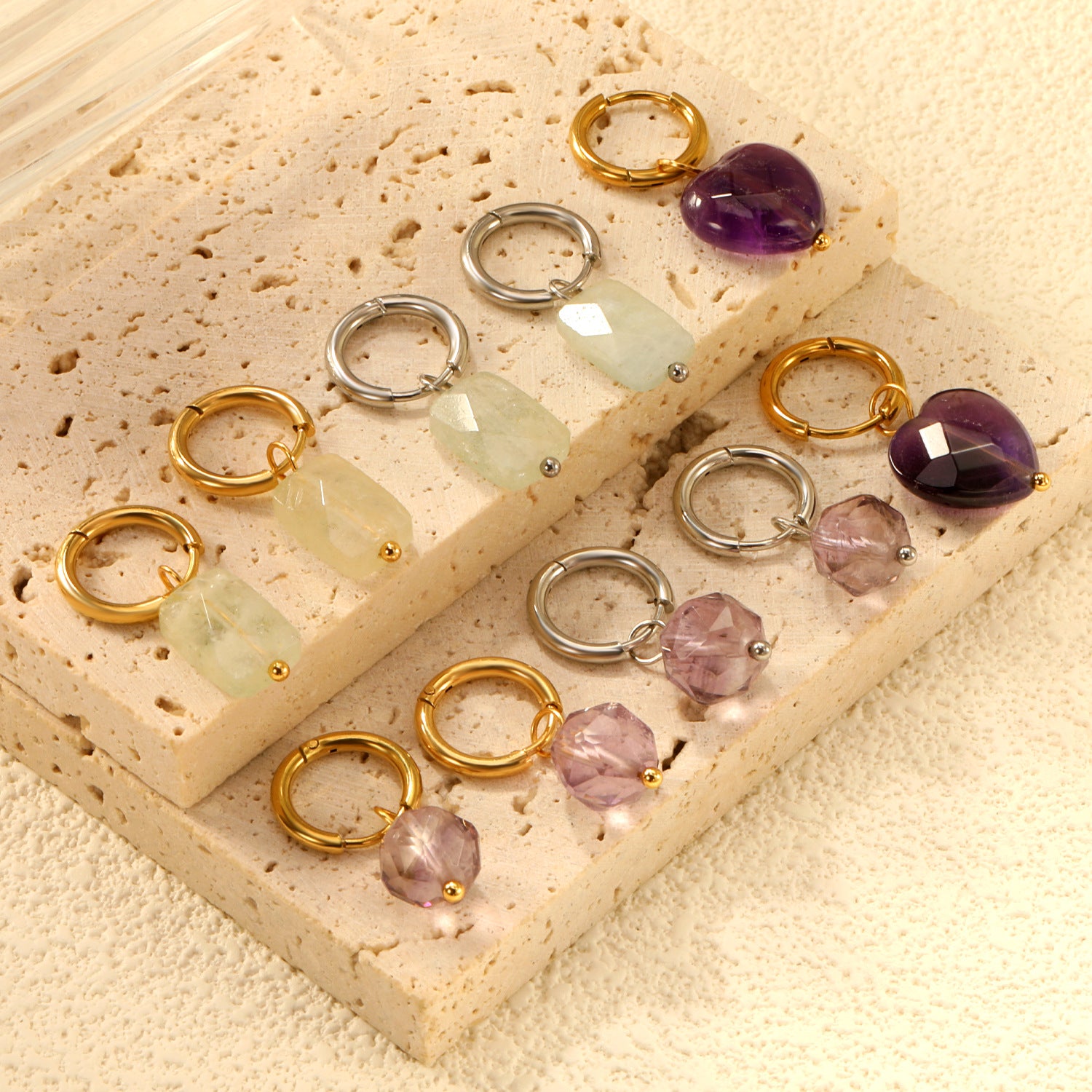 Damen Hängende Ohrstecker mit herzförmigem Amethyst-Anhänger und goldplattiertem Design Shop Nory