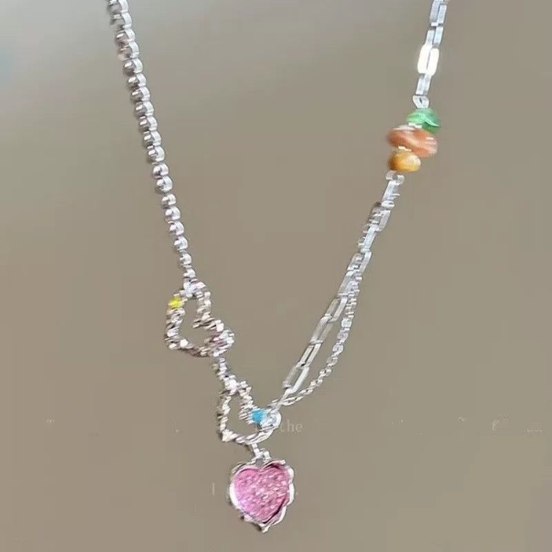 Damen Kette mit Herz-Anhänger und bunten Akzenten Shop Nory