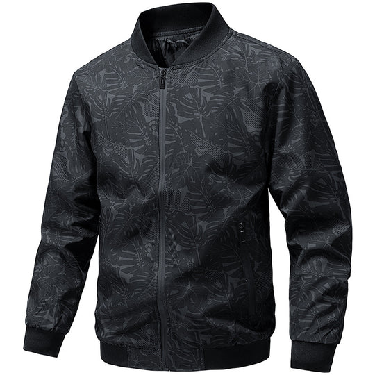 Herren Leichte bedruckte Bomberjacke mit durchgehendem Reißverschluss, geripptem Kragen & Reißverschlusstaschen Shop Nory